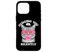 Judging You Silently Funny Cat Blowing Bubble Gum Pink Cat Carcasa para iPhone 16 Pro Max