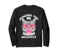 Judging You Silently Funny Cat Blowing Bubble Gum Pink Cat Manga Larga