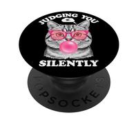 Judging You Silently Funny Cat Blowing Bubble Gum Pink Cat PopSockets PopGrip Adhesivo