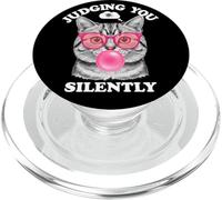 Judging You Silently Funny Cat Blowing Bubble Gum Pink Cat PopSockets PopGrip para MagSafe