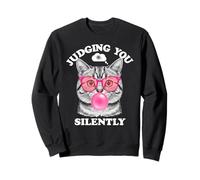 Judging You Silently Funny Cat Blowing Bubble Gum Pink Cat Sudadera