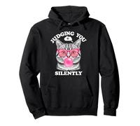 Judging You Silently Funny Cat Blowing Bubble Gum Pink Cat Sudadera con Capucha