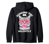 Judging You Silently Funny Cat Blowing Bubble Gum Pink Cat Sudadera con Capucha