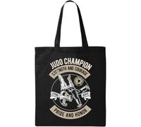 Judo Champion - Bolsa de algodón ecológico natural para artes marciales, fuerza y coraje, orgullo y honor, color negro, Black, Talla única