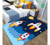 Judy1980 Children's Universe Planet Astronaut Living Room Mat Non-Slip Azul y Negro Carpets Children's Mat Lavable (A, 80 x 160 cm)
