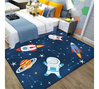 Judy1980 Children's Universe Planet Astronaut Living Room Mat Non-Slip Azul y Negro Carpets Children's Mat Lavable (80 x 160 cm)