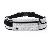Jueachy Cinturones de correr para mujer, impermeables, riñonera, para correr, soporte para teléfono, cinturón deportivo ajustable con puerto para auriculares, leopardo blanco