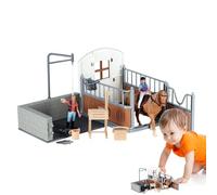 Juega de granero de caballos, Model Horse Farm Set | Girls Boys Farm Animal Set Figurinas con la cerca - Play Play juguetes, colección de figuras de caballos realistas para cumpleaños, Día del Niño, P