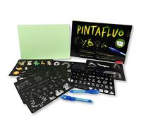 JUEGACONMIGO PINTAFLUO Pizarra Mágica Infantil. Dibuja con luz a Doble Cara y Doble Grosor. Incluye 2 bolígrafos, 10 Plantillas y Tinta Invisible. Tamaño A4.