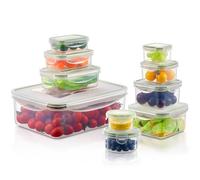 Juego 10 Tuppers Herméticos con Tapa, Fiambreras Plástico para Nevera | Libre De BPA, Aptos Microondas Lavavajillas, Apilables Encajables, 10 Tamaños (80-3800ml), Botes Salsas Incluidos