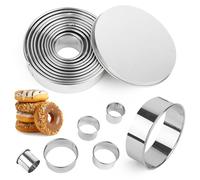 Juego 11 Pieza Cortapastas Redondo,Cortadores Galletas Acero Inoxidable,Círculo Forma Galleta,Juego de Cortadores de Repostería,Moldes Rosquillas,Herramienta,Moldes para rosquillas,galletas y bollería