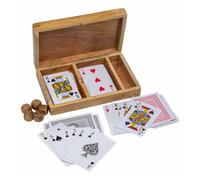 Juego 2 en 1 (cartas+dados) en caja de madera marrón 19.5x12x4