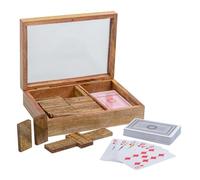 Juego 2 en 1 (dominó+cartas) en caja de madera marrón 17x12x4