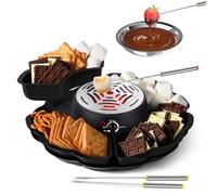 Juego 2 en 1 Smores Maker & Fondue Set de mesa para interiores Smores Kit, tostador de malvavisco con control de temperatura, 4 bandejas desmontables y 4 tenedores de asado y 1 tazón calentado,