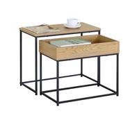 Miroytengo Juego 2 Mesas de Centro Auxiliares, Mesa Nido 2 Niveles Geri Roble Cambrian y Negro con Mesa Grande y Pequeña 60x50x30 cm y 55x45x30 cm