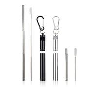 Juego 2 Pajitas Telescópicas de Acero Inoxidable Reutilizables Con Función Sacacorchos y Cepillo para Viajes - Idea Regalo (Blanco y Negro)