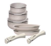 Juego de 5 pcs: 2 Sartenes Ø24Ø28cm y 3 Cacerolas Ø16Ø18Ø20cm en aluminio prensado con revestimiento ILAG con 2 mangos extraibles