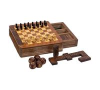 Juego 3/11 (ajedrez+dominó+dados) en caja de madera marrón 15.5x16x3.