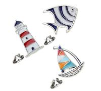 Juego 3 Piezas Broche Náutico, Torre de Aleación de Zinc, Pez y Barco | Estilo Marinero Elegante, para Peinados y Boinas, Uso en Oficina, Celebraciones y Bodas