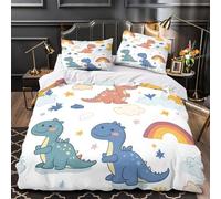 Juego 3 Piezas Microfibra Cute Dinosaur Kids Fuego Fundas Edredón Impresión 3D Cremallera Funda Almohada Antialérgica Coon Baby Dinosaur Juego Fundas Edredón for Ancianos Super king（260x220cm）