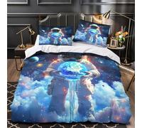 Juego 3 Piezas Microfibra de poliéster Astronaut Holding Eh Funda Edredon Estampado 3D Cremallera Oculta Fundas Almohada Antialérgica Space Fantasy Funda de Edredón for Familia Super King（260x220cm）