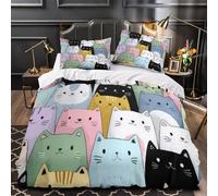 Juego 3 Piezas Microfibra de poliéster Cute Gato Illustrations Funda Edredon Estampado 3D Cremallera Oculta Fundas Almohada Antialérgica Coon Animals Funda de Edredón for niños Super king（260x220cm）