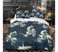 Juego 3 Piezas Microfibra de poliéster Motocross Riders Funda Edredon Estampado 3D Cremallera Oculta Fundas Almohada Antialérgica Stylized Action Funda de Edredón for niños Super king（260x220cm）