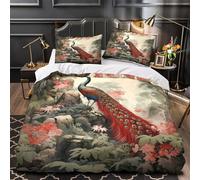 Juego 3 Piezas Microfibra de poliéster Peacock in Jardín Funda Edredon Impresión 3D Fundas Almohada Transpirable Asian Ink Painting Juego Fundas Edredón for Adolescentes Super king（260x220cm）