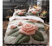 Juego 3 Piezas Microfibra de poliéster Rose Embroidery Funda Edredon Estampado 3D Cremallera Oculta Fundas Almohada Antialérgica Soft Floral Decor Funda de Edredón for niños Double（200x200cm）