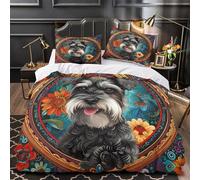 Juego 3 Piezas Microfibra de poliéster Schnauzer Perro Juego Fundas Edredón Estampado 3D Cremallera Funda Almohada Antialérgica istic Floral Portrait Funda Edredon for Adultos Single（140x200cm）