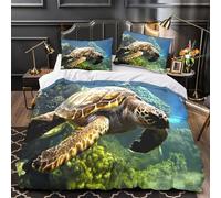 Juego 3 Piezas Microfibra de poliéster Sea Turtle Swimming Funda Edredon Cremallera Oculta Fundas Almohada Transpirable Underwater Marine Life Juego Fundas Edredón for Adultos Single（135x200cm）