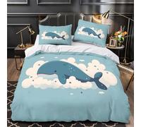 Juego 3 Piezas Microfibra de poliéster Whale in Clouds Juego Fundas Edredón Estampado 3D Cremallera Fundas Almohada Lavables Coon Sea Creature Funda Edredon for Adolescentes Single（140x200cm）