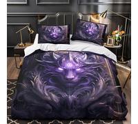 Juego 3 Piezas Microfibra Fantasy Dragon Fuego Fundas Edredón Impresión 3D Cremallera Funda Almohada Antialérgica Dark Mystical Funda Edredon for jóvenes Super King（260x220cm）