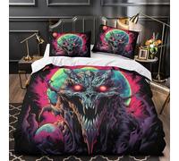 Juego 3 Piezas Microfibra Horror Monster Funda de Edredón Impresión 3D Funda Almohada Lavables Digital Fantasy Funda Edredon Cremallera for Familia Single（135x200cm）