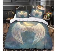 Juego 3 Piezas Microfibra Impresión 3D Angel Wings Moon Juego Fundas Edredón Diseño 3D Funda Almohada Antibacteriana Fantasy Celestial Funda de Edredón for niños Double（200x200cm）