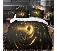 Juego 3 Piezas Microfibra Impresión 3D Golden Vortex Juego Fundas Edredón Diseño 3D Cremallera Oculta Fundas Almohada Antialérgica Abstracto Digital Funda de Edredón for familia Double（200x200cm）