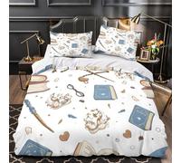 Juego 3 Piezas Microfibra Magical Books Fuego Fundas Edredón Estampado 3D Fundas Almohada Lavables Fantasy Wizard Theme Funda Edredon for Adolescentes King（220x240cm）