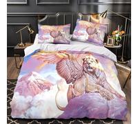 Juego 3 Piezas Microfibra Mythical Lion Wings Fuego Fundas Edredón Impresión 3D Fundas Almohada Transpirable Fantasy Celestial Juego Fundas Edredón for Familia Double（200x200cm）