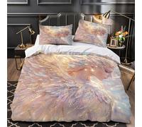 Juego 3 Piezas Microfibra Suave Angel Wings Shimmer Funda de Edredón Impresión 3D Funda Almohada Suave Fantasy Celestial Juego Fundas Edredón for Adultos Single（135x200cm）