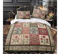 Juego 3 Piezas Microfibra Suave Floral Quilt Funda de Edredón Cremallera Oculta Fundas Almohada Antialérgica Traditional Patchwork Juego Fundas Edredón for Adolescentes Super king（260x220cm）