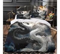 Juego 3 Piezas Microfibra Suave Mythical Dragons Funda de Edredón Estampado 3D Funda Almohada Suave Fantasy Funda Edredon for niños y niñas Double（200x200cm）