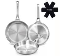 Juego 3 Sartenes Acero Inox Inducción Tri-Ply Sin Antiadherente 20-24-28cm