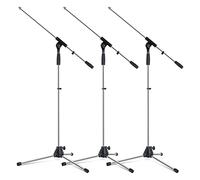 Juego 3 Soportes Micrófono Pronomic MS-25C Pro - Trípode con pies goma, brazo ajustable, abrazaderas y tornillos resistentes, clips para cables, rosca reductora, acabado cromado.