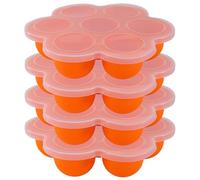 Juego 4 Bandejas Cubitos de Hielo Tapa, Bandeja Congelar Alimentos, 7 Recipientes Cavidades Silicona for Almacenar Leche Materna Cubitos Hielo, Purés Frutas(Orange)