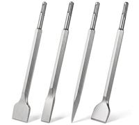 Juego 4 Cinceles SDS Plus 25cm Acero Templado | Cincel albañil punta y plano, para azulejos, hormigón y albañilería, compatible martillos perforadores Bosch Makita Metabo Dewalt