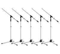 Juego 5 Soportes Micrófono Pronomic MS-25C Pro - Trípode con pies goma, brazo ajustable, abrazaderas y tornillos resistentes, cierres para cables y rosca reductora - Cromo.