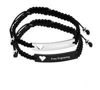 Juego a juego para él y para ella, pulsera de pareja personalizada de acero inoxidable de titanio con grabado personalizado (un par) (Y860 en blanco y negro)