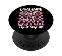 Juego a los Dardos como una niña, Tablero de Dardos, niña, Coqueta, Arco PopSockets PopGrip Adhesivo