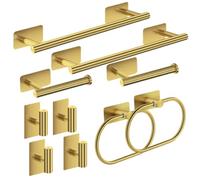 Juego Accesorios Baño, Accesorios Hardware Baño Acero Inoxidable, Autoadhesivo Sin Perforaciones, Incluye Soporte Toallas Soporte Papel Higiénico Anillo Toallas Ganchos Batas Espera(Gold,10PCS)