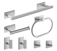 Juego Accesorios Baño, Accesorios Hardware Baño Acero Inoxidable, Autoadhesivo Sin Perforaciones, Incluye Soporte Toallas Soporte Papel Higiénico Anillo Toallas Ganchos Batas Espera(Silver,7PCS)